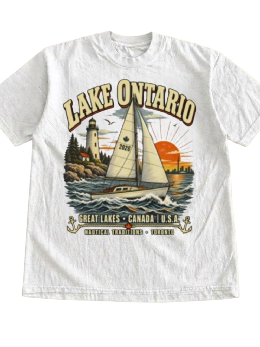 Lake Ontario Nautical Graphic Tee - Vintage White for Unisex